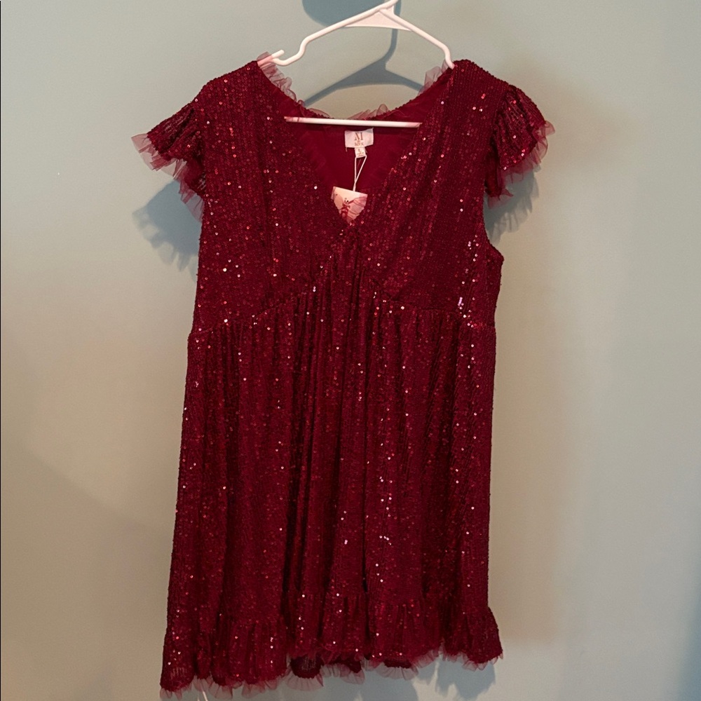 NWT Burgundy sequin mini dress Size large. M by MNK brand